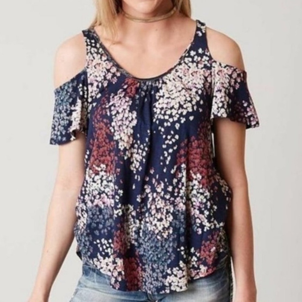 Lucky Brand floral cold shoulder top